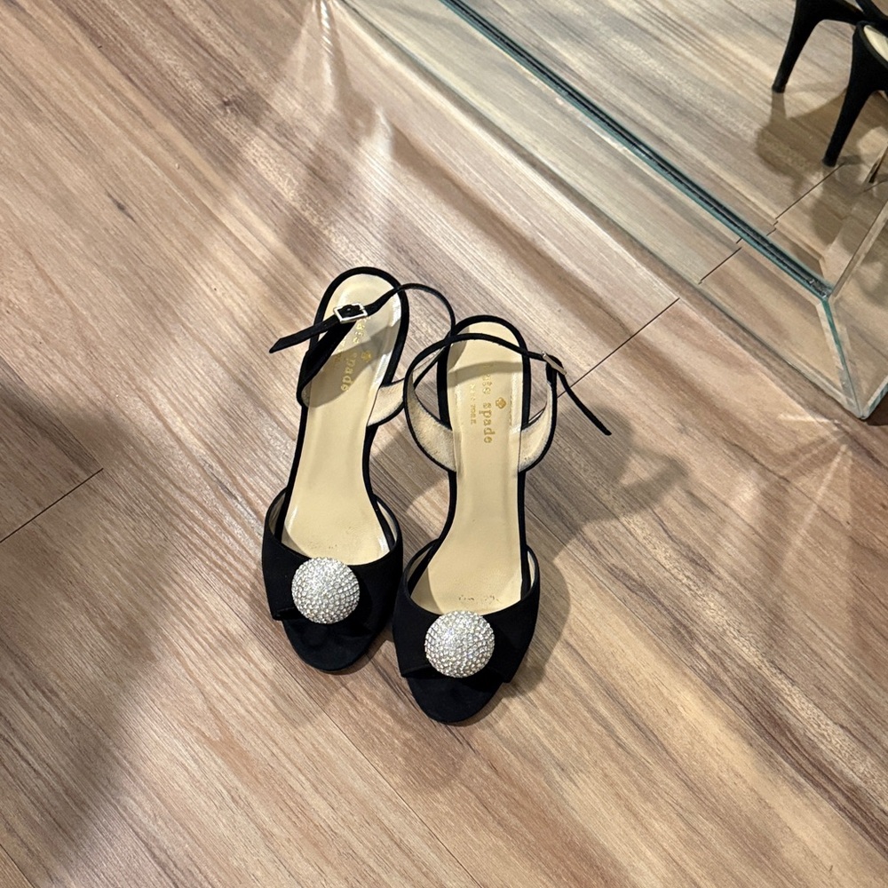 kate spade Black Crystal-Embellished Open-Toe Heels